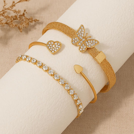 Conjunto 3 Pulseiras Coração de Amor Retro