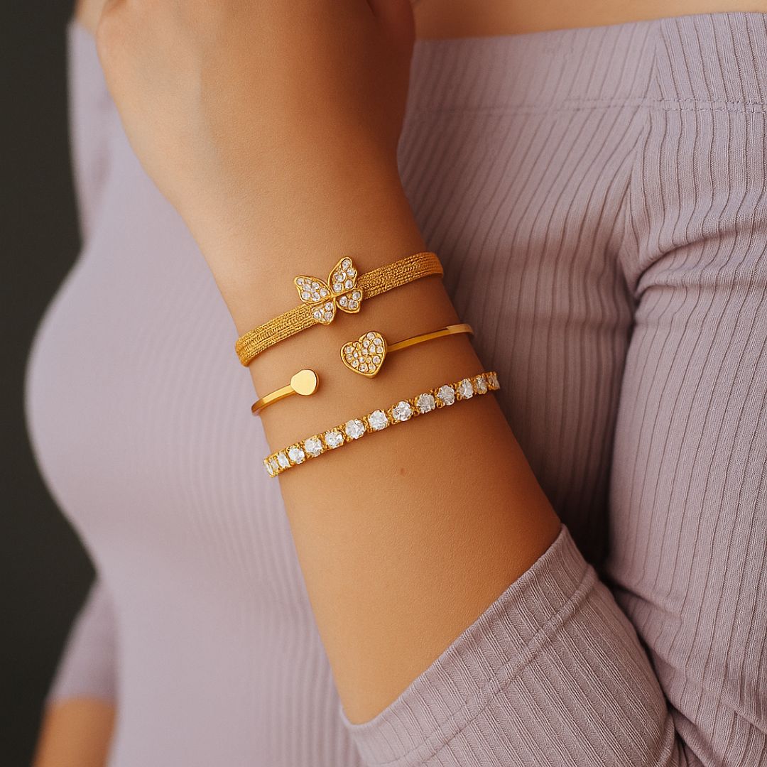 Conjunto 3 Pulseiras Coração de Amor Retro
