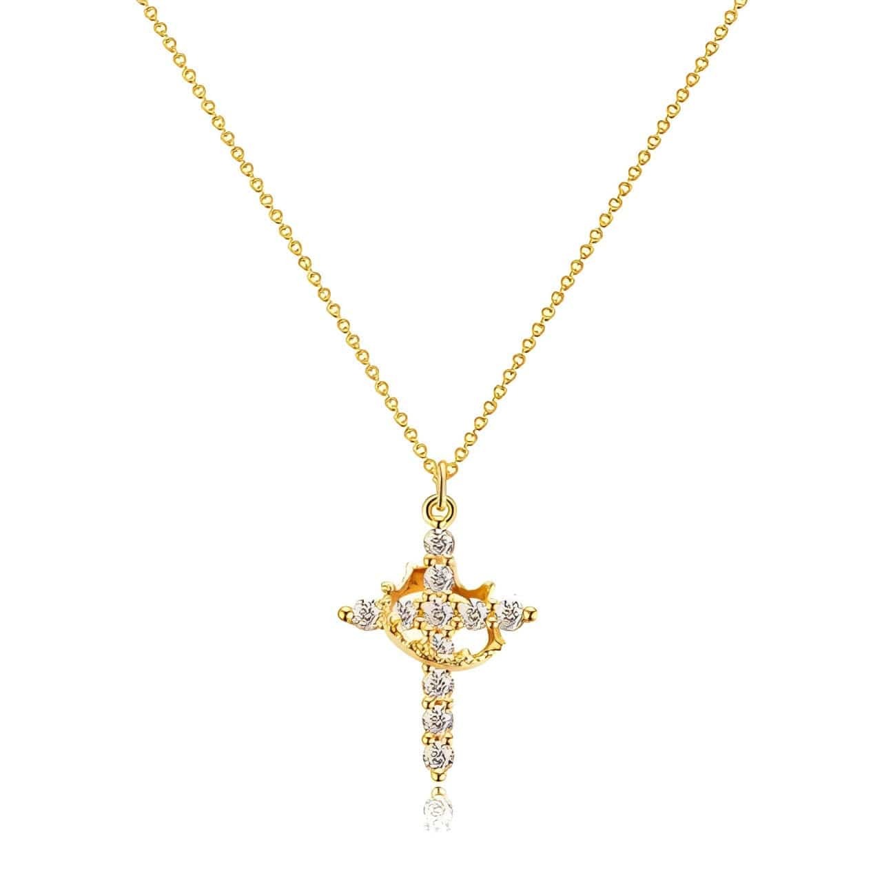 Colar Cruz & Coroa - Banhado a Ouro 18K