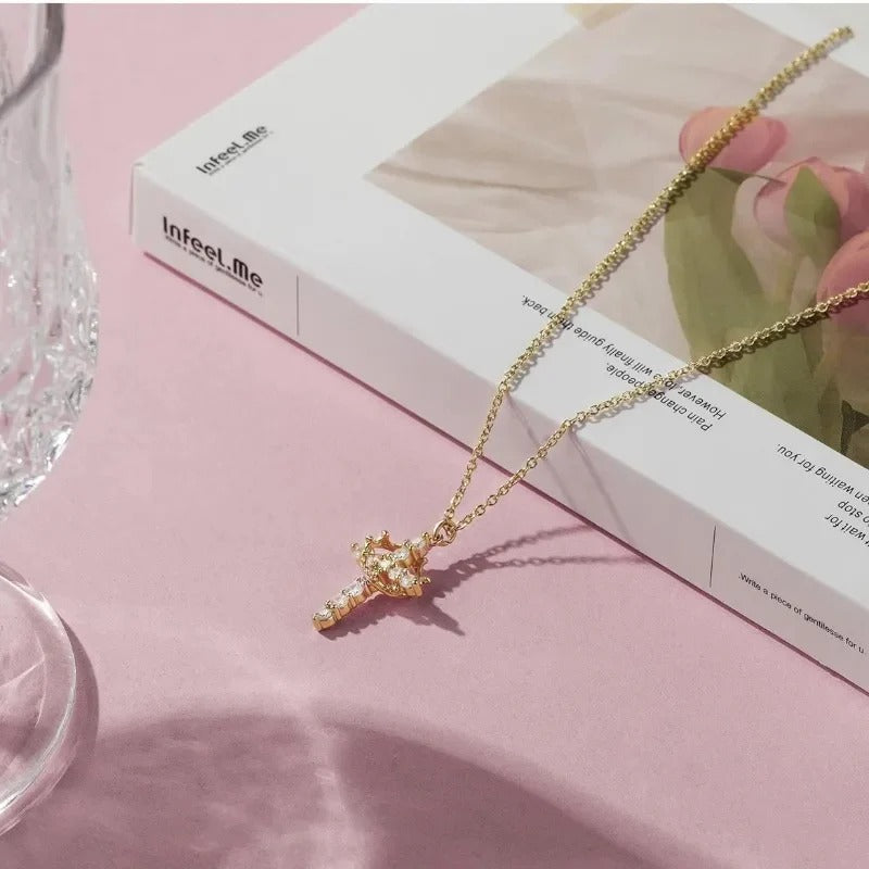 Colar Cruz & Coroa - Banhado a Ouro 18K