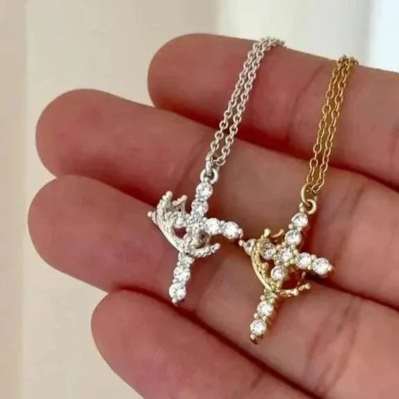 Colar Cruz & Coroa - Banhado a Ouro 18K