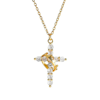 Colar Cruz & Coroa - Banhado a Ouro 18K