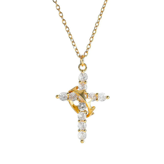 Colar Cruz & Coroa - Banhado a Ouro 18K