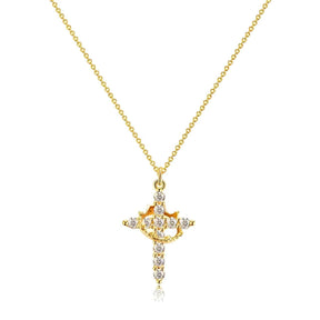 Colar Cruz & Coroa - Banhado a Ouro 18K
