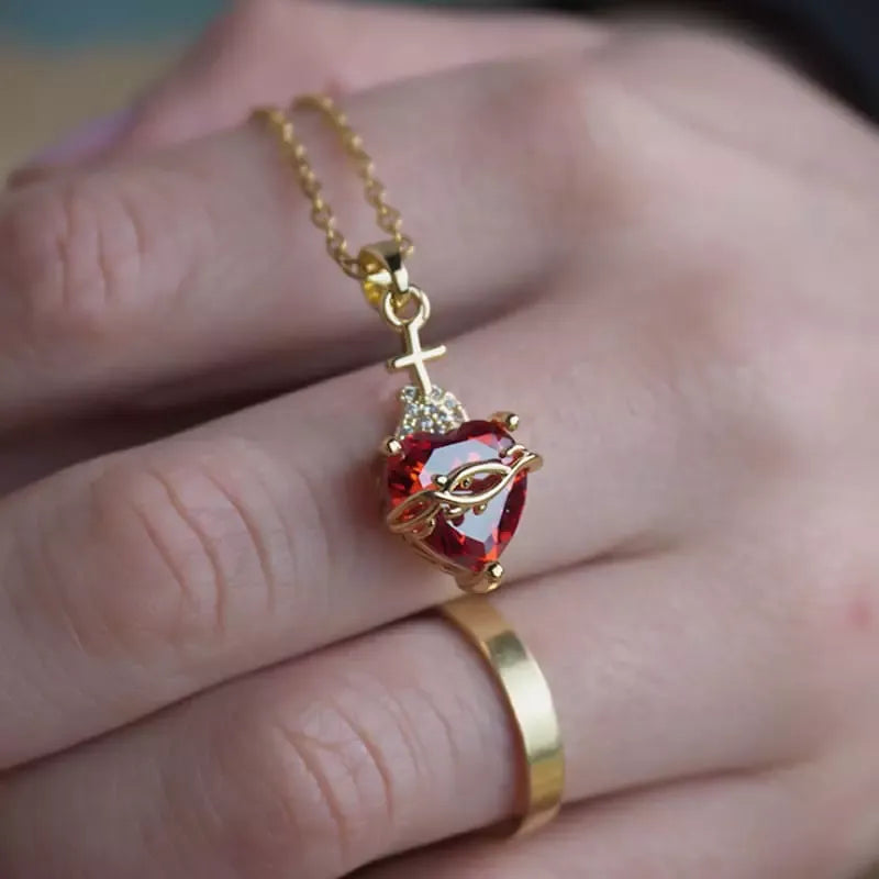 Colar Pingente Feminino Sagrado Coração de Jesus com Zircônia