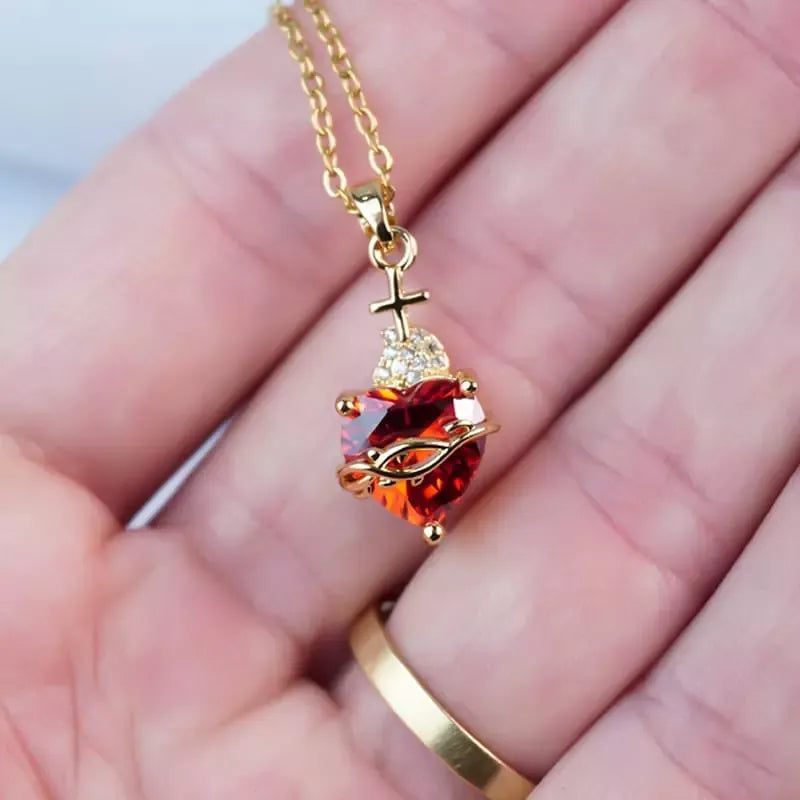 Colar Pingente Feminino Sagrado Coração de Jesus com Zircônia