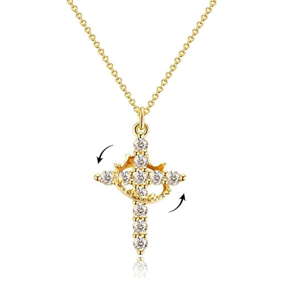 Colar Cruz & Coroa - Banhado a Ouro 18K